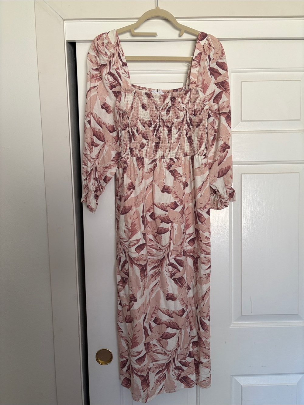 House of Harlow 1960 Blush and Mauve Leaf-Print Maxi Dress